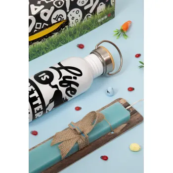 Life is Better with a Horses, Πασχαλινή Λαμπάδα με παγούρι μεταλλικό (620ml, stainless steel) & κερί αρωματικό πλακέ (30cm) (ΤΙΡΚΟΥΑΖ)