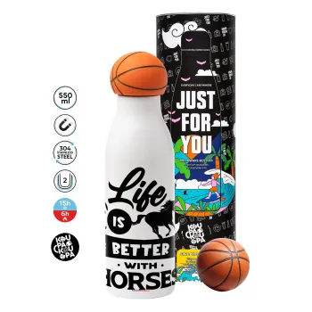 Life is Better with a Horses, Bascetball Metal mug thermos, double wall, 550ml