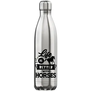 Life is Better with a Horses, Inox (Stainless steel) hot metal mug, double wall, 750ml