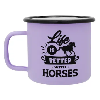 Life is Better with a Horses, Κούπα Μεταλλική εμαγιέ ΜΑΤ Light Pastel Purple 360ml