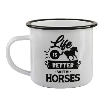 Life is Better with a Horses, Κούπα εμαγιέ με μαύρο χείλος 360ml
