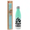 Easter Set, Metallic green/white thermos (Stainless steel), double-walled, 500ml & scented flat Easter candle (30cm) (TURQUOISE)