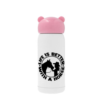 Life is Better with a Horse, Pink stainless steel thermal flask, 320ml