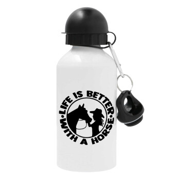 Life is Better with a Horse, Metal water bottle, White, aluminum 500ml