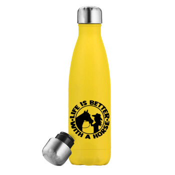 Life is Better with a Horse, Yellow Stainless Steel Metallic Thermos, double-walled, 500ml