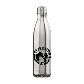 Life is Better with a Horse, Inox (Stainless steel) hot metal mug, double wall, 750ml