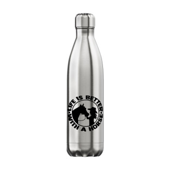 Life is Better with a Horse, Inox (Stainless steel) hot metal mug, double wall, 750ml