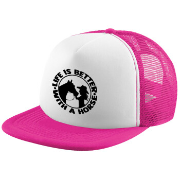 Life is Better with a Horse, Καπέλο παιδικό Soft Trucker με Δίχτυ ΡΟΖ/ΛΕΥΚΟ (POLYESTER, ΠΑΙΔΙΚΟ, ONE SIZE)