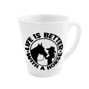 Life is Better with a Horse, Κούπα κωνική Latte Λευκή, κεραμική, 300ml