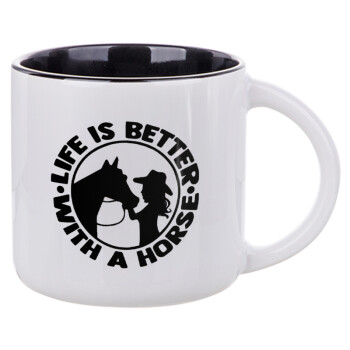 Life is Better with a Horse, Κούπα κεραμική 400ml Λευκή/Μαύρη