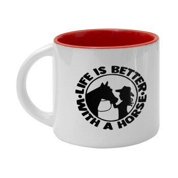 Life is Better with a Horse, Κούπα κεραμική 400ml Λευκή/Κόκκινη