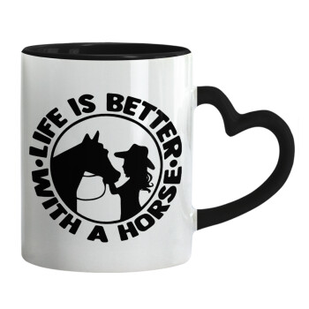 Life is Better with a Horse, Mug heart black handle, ceramic, 330ml