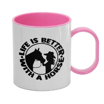 Life is Better with a Horse, Κούπα (πλαστική) (BPA-FREE) Polymer Ροζ για παιδιά, 330ml