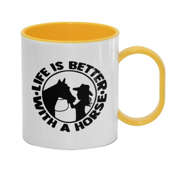 Life is Better with a Horse, Κούπα (πλαστική) (BPA-FREE) Polymer Κίτρινη για παιδιά, 330ml