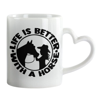 Life is Better with a Horse, Mug heart handle, ceramic, 330ml