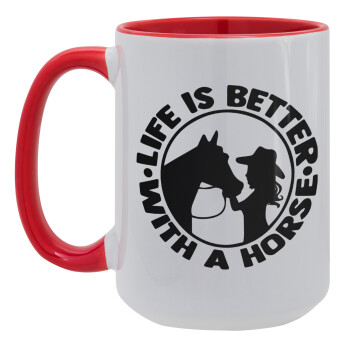Life is Better with a Horse, Κούπα Mega 15oz, κεραμική Κόκκινη, 450ml