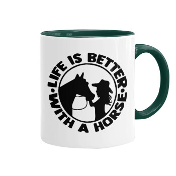 Life is Better with a Horse, Mug colored green, ceramic, 330ml