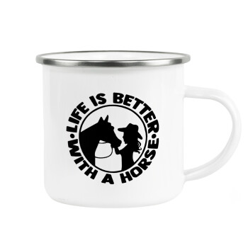 Life is Better with a Horse, Metallic enamel cup white 360ml