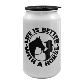 Life is Better with a Horse, Κούπα ταξιδιού μεταλλική με καπάκι (tin-can) 500ml