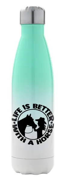 Life is Better with a Horse — Μεταλλικό παγούρι θερμός Πράσινο/Λευκό (Stainless steel), διπλού τοιχώματος, 500ml
