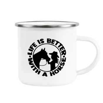 Life is Better with a Horse, Metallic enamel cup white 360ml