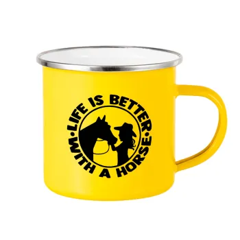Life is Better with a Horse, Yellow Enamel Metallic Cup 360ml