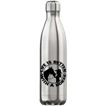 Life is Better with a Horse, Inox (Stainless steel) hot metal mug, double wall, 750ml
