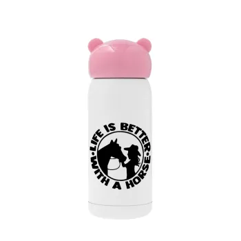 Life is Better with a Horse, Pink stainless steel thermal flask, 320ml
