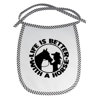 Life is Better with a Horse, Σαλιάρα μωρού αλέκιαστη με κορδόνι Μαύρη