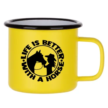 Life is Better with a Horse, Metallic enamel MATT Yellow cup 360ml