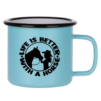 Life is Better with a Horse, Κούπα Μεταλλική εμαγιέ ΜΑΤ σιέλ 360ml