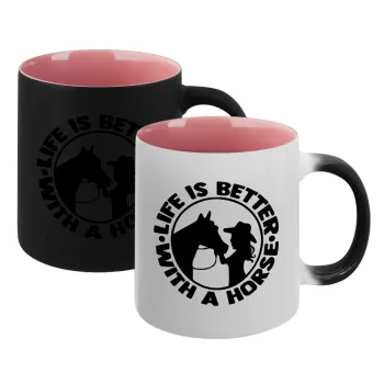 Life is Better with a Horse, Κούπα Μαγική εσωτερικό ΡΟΖ, κεραμική 330ml που αλλάζει χρώμα με το ζεστό ρόφημα