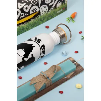 Life is Better with a Horse, Πασχαλινή Λαμπάδα με παγούρι μεταλλικό (620ml, stainless steel) & κερί αρωματικό πλακέ (30cm) (ΤΙΡΚΟΥΑΖ)