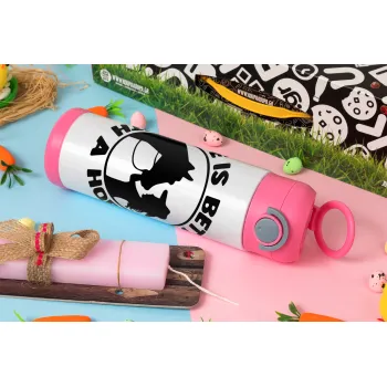 Life is Better with a Horse, Πασχαλινή Λαμπάδα με Παιδικό παγούρι θερμό, ανοξείδωτο, με καλαμάκι ασφαλείας, ΡΟΖ (500ml)