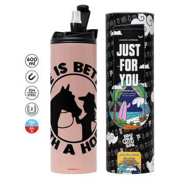 Life is Better with a Horse, Tumbler stainless steel PINK 600ml