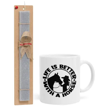 Life is Better with a Horse, Πασχαλινή Λαμπάδα με Κούπα κεραμική (330ml) & κερί αρωματικό πλακέ (30cm) (ΓΚΡΙ)
