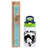 Easter Set, Children's thermal stainless steel bottle with safety straw, green/blue (350ml) & aromatic flat Easter candle (30cm) (TURQUOISE)