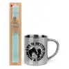 Easter Set, metallic thermal cup (300ml) & aromatic flat Easter candle (30cm) (TURQUOISE)
