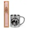 Easter Set, metallic thermal cup (300ml) & aromatic flat Easter candle (30cm) (PINK)