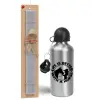 Easter Set, metallic silver aluminum water bottle (500ml) & aromatic flat Easter candle (30cm) (GRAY)