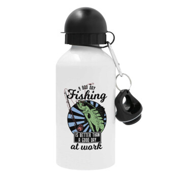 A bad day FISHING is better than a good day at work, Metal water bottle, White, aluminum 500ml