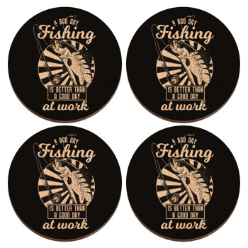 A bad day FISHING is better than a good day at work, ΣΕΤ x4 Σουβέρ ξύλινα στρογγυλά plywood (9cm)