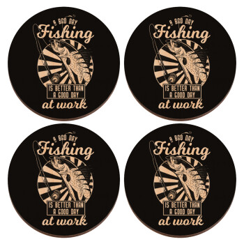 A bad day FISHING is better than a good day at work, ΣΕΤ x4 Σουβέρ ξύλινα στρογγυλά plywood (9cm)