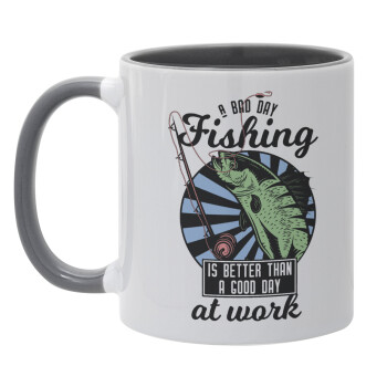 A bad day FISHING is better than a good day at work, Mug colored grey, ceramic, 330ml