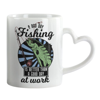A bad day FISHING is better than a good day at work, Mug heart handle, ceramic, 330ml