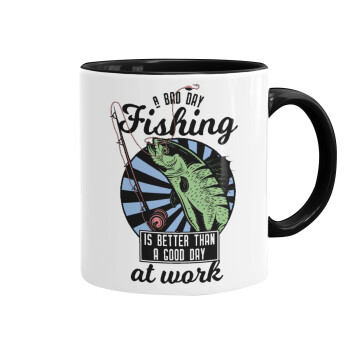 A bad day FISHING is better than a good day at work, Mug colored black, ceramic, 330ml