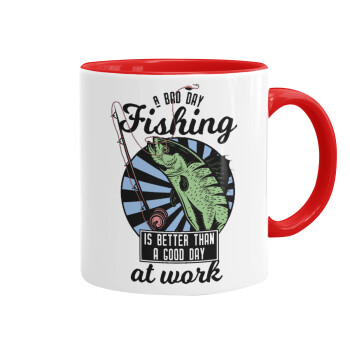 A bad day FISHING is better than a good day at work, Mug colored red, ceramic, 330ml
