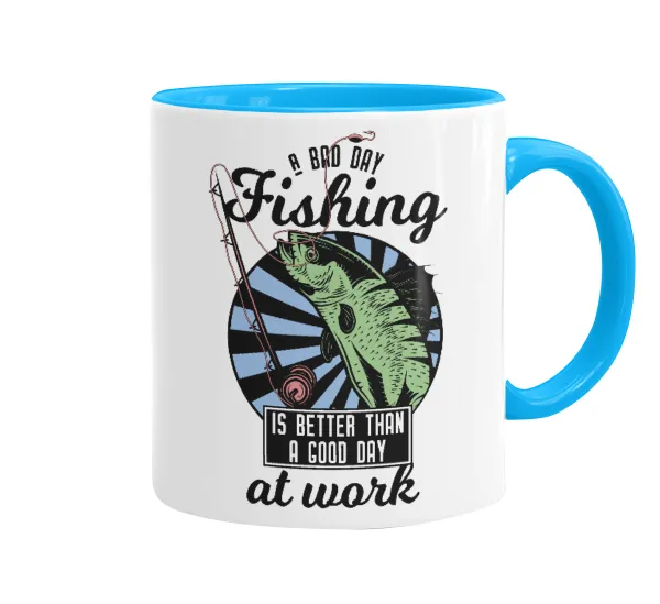 A bad day FISHING is better than a good day at work — Κούπα χρωματιστή γαλάζια, κεραμική, 330ml