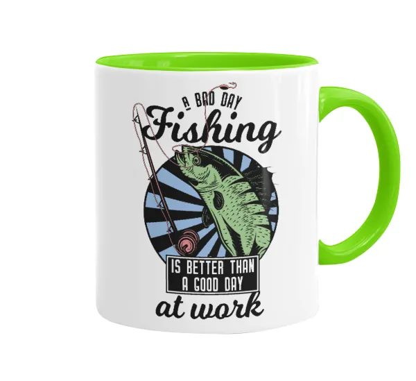 A bad day FISHING is better than a good day at work — Κούπα χρωματιστή βεραμάν, κεραμική, 330ml