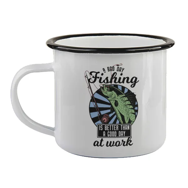 A bad day FISHING is better than a good day at work — Enamel mug with black rim, 360ml